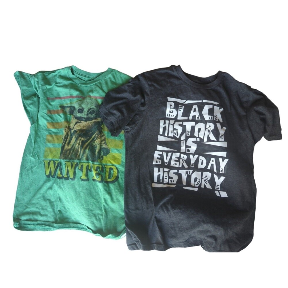 (2) Star Wars WONDER NATION Boys 10/12 Green Yoda Black History Short Sleeve